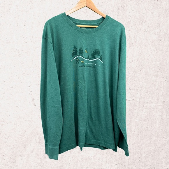 Life Is Good Green Long Sleeve Tee with Mountain Design - Picture 1 of 3